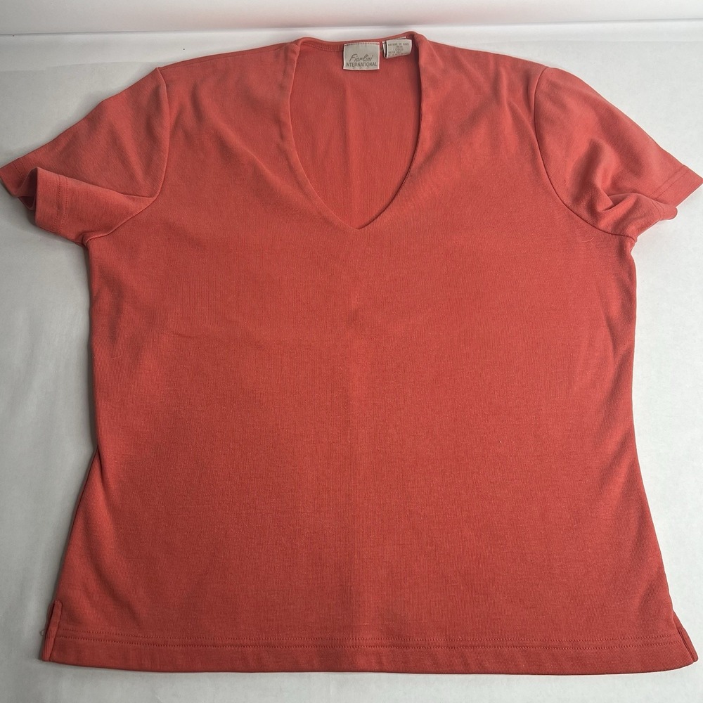 Retro Vtg Fiorlini International Shirt‎ Blouse Cotton Peach Casual V Neck